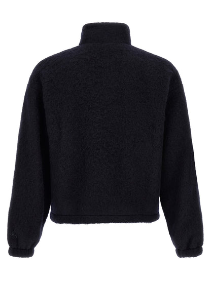 Sweatshirt by Jil Sander for men in wool & polyester navy, silver & monogram features an exquisite silhouette, showcasing and details for a exquisite look.