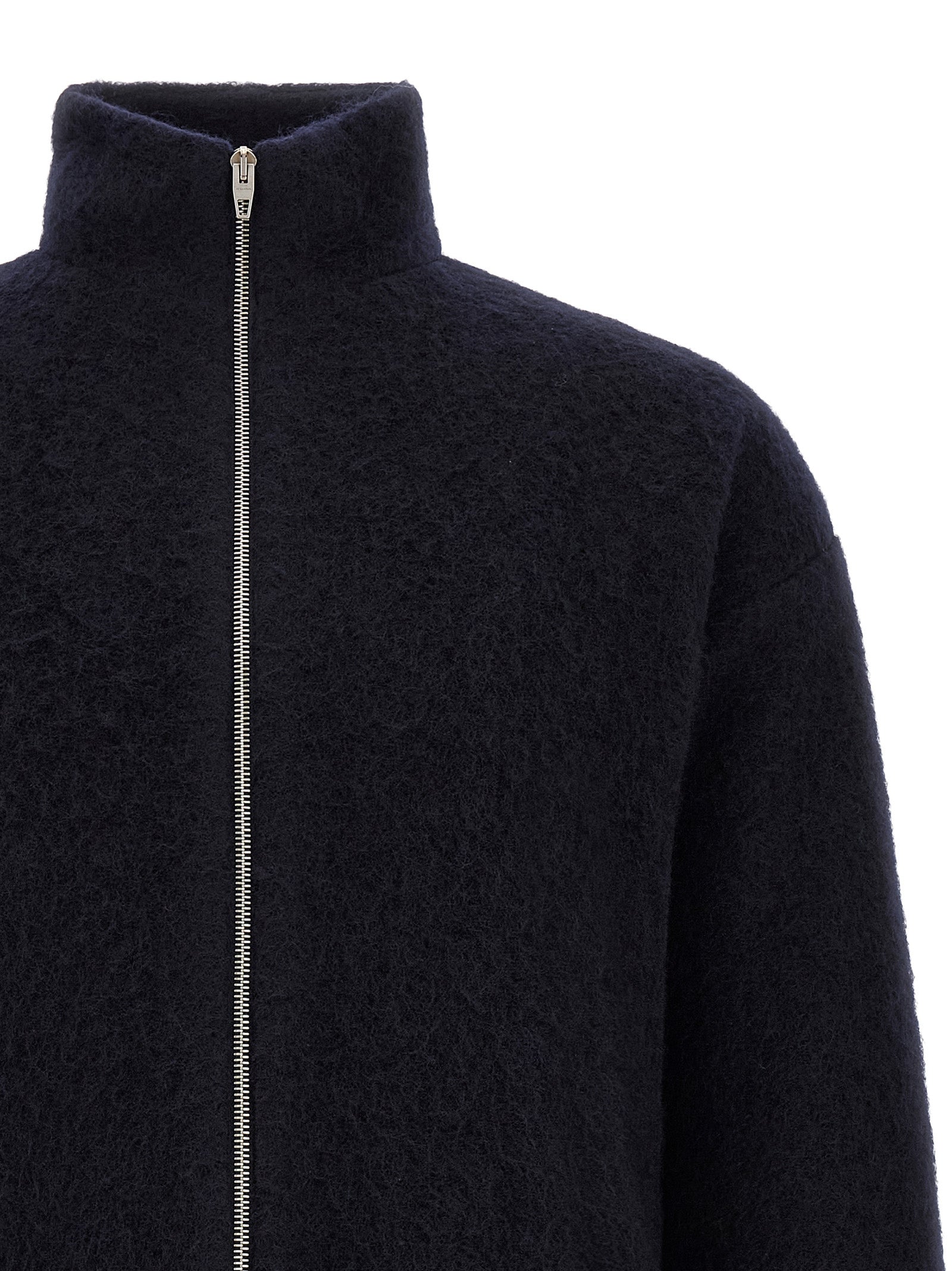 Sweatshirt by Jil Sander for men in wool & polyester navy, silver & monogram features an magnificent silhouette, showcasing a sophisticated and detail for a truly magnificent finish.