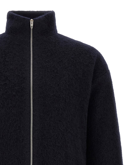 Sweatshirt by Jil Sander for men in wool & polyester navy, silver & monogram features an magnificent silhouette, showcasing a sophisticated and detail for a truly magnificent finish.