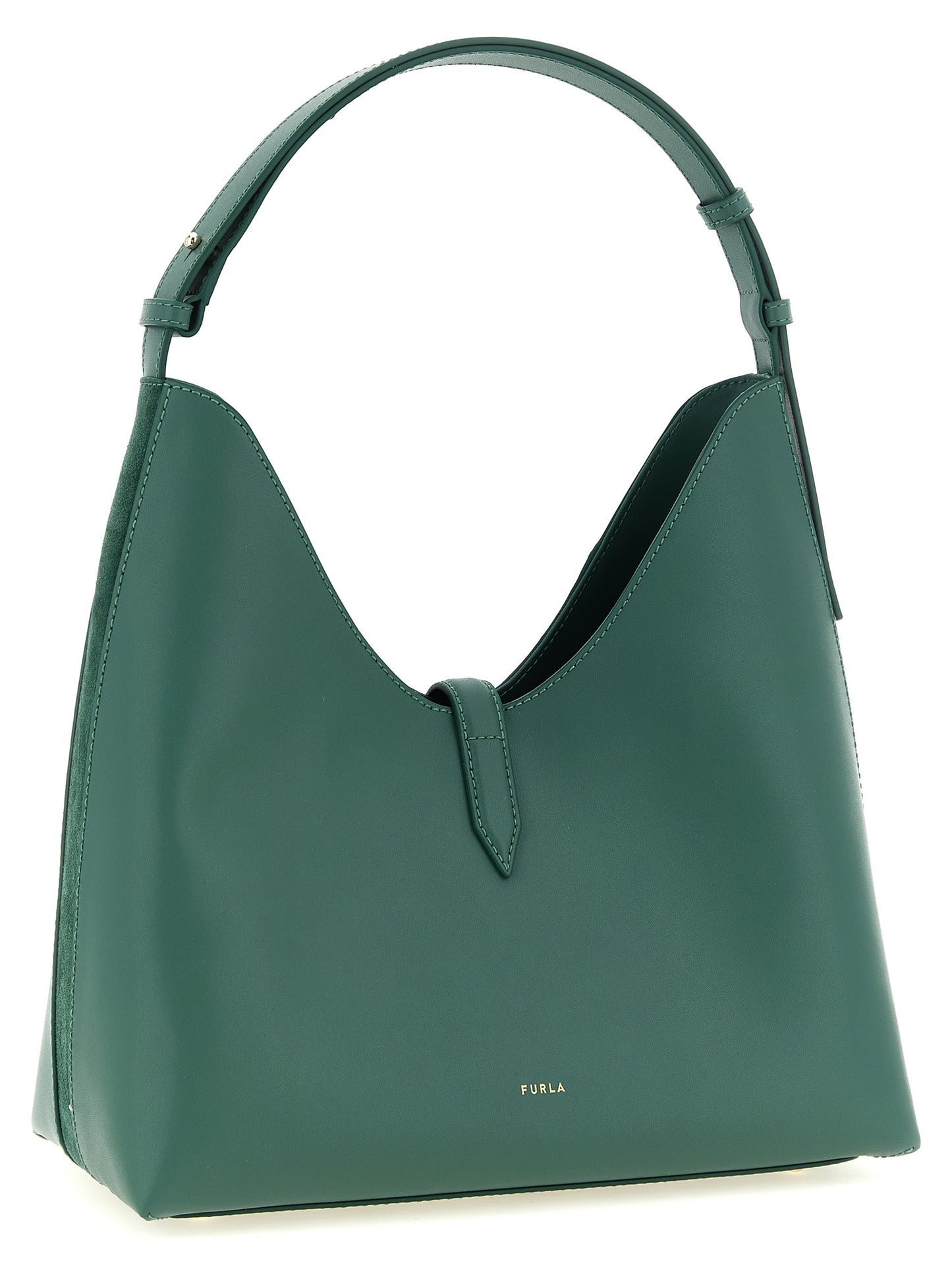 Shoulder Bag by Furla for women in calfskin leather bicolour, gold & green features an effortlessly chic silhouette with a secure zipper, ample , and versatile shoulder-strap, adjustable-strap & handle for effortlessly chic everyday luxury.