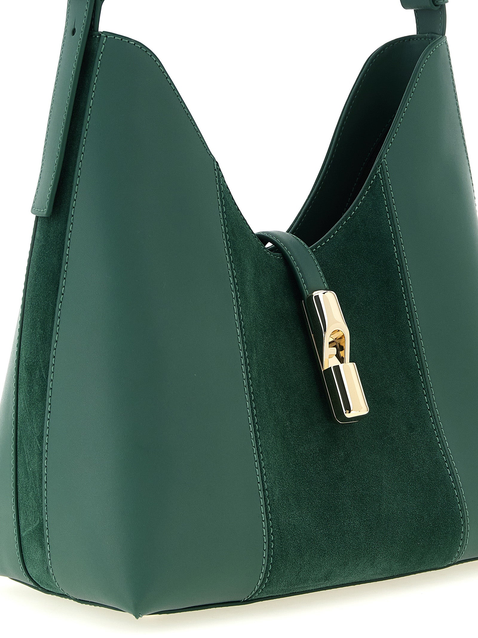 Shoulder Bag by Furla for women in calfskin leather bicolour, gold & green features a effortless chic silhouette with a secure zipper, ample , and versatile shoulder-strap, adjustable-strap & handle for a effortless chic finish.