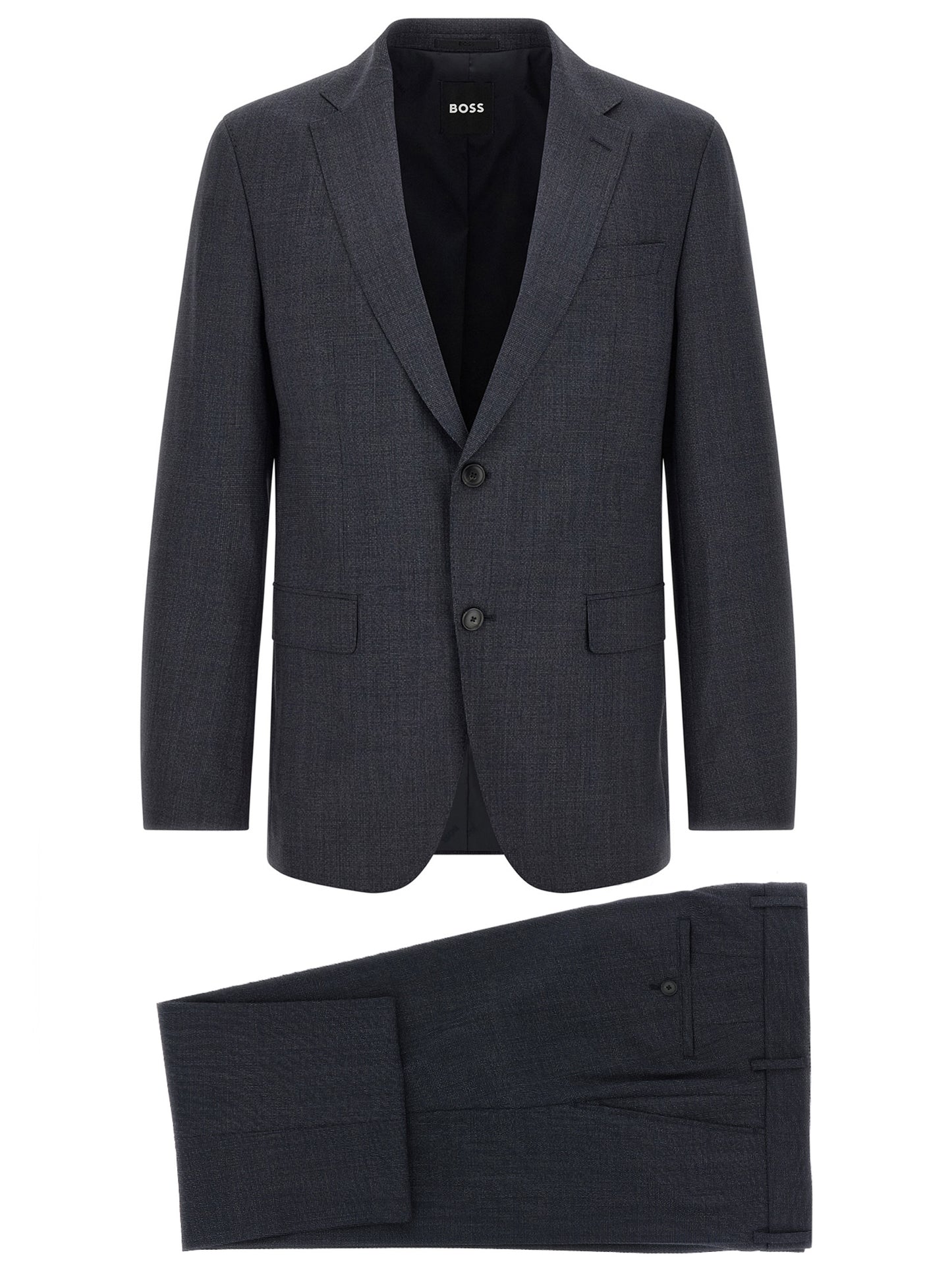 Pant Suit by Hugo Boss for men in polyester & virgin wool blue & gray showcases an bespeak silhouette, artfully detailed with a sophisticated and an bespeak for a refined finish.