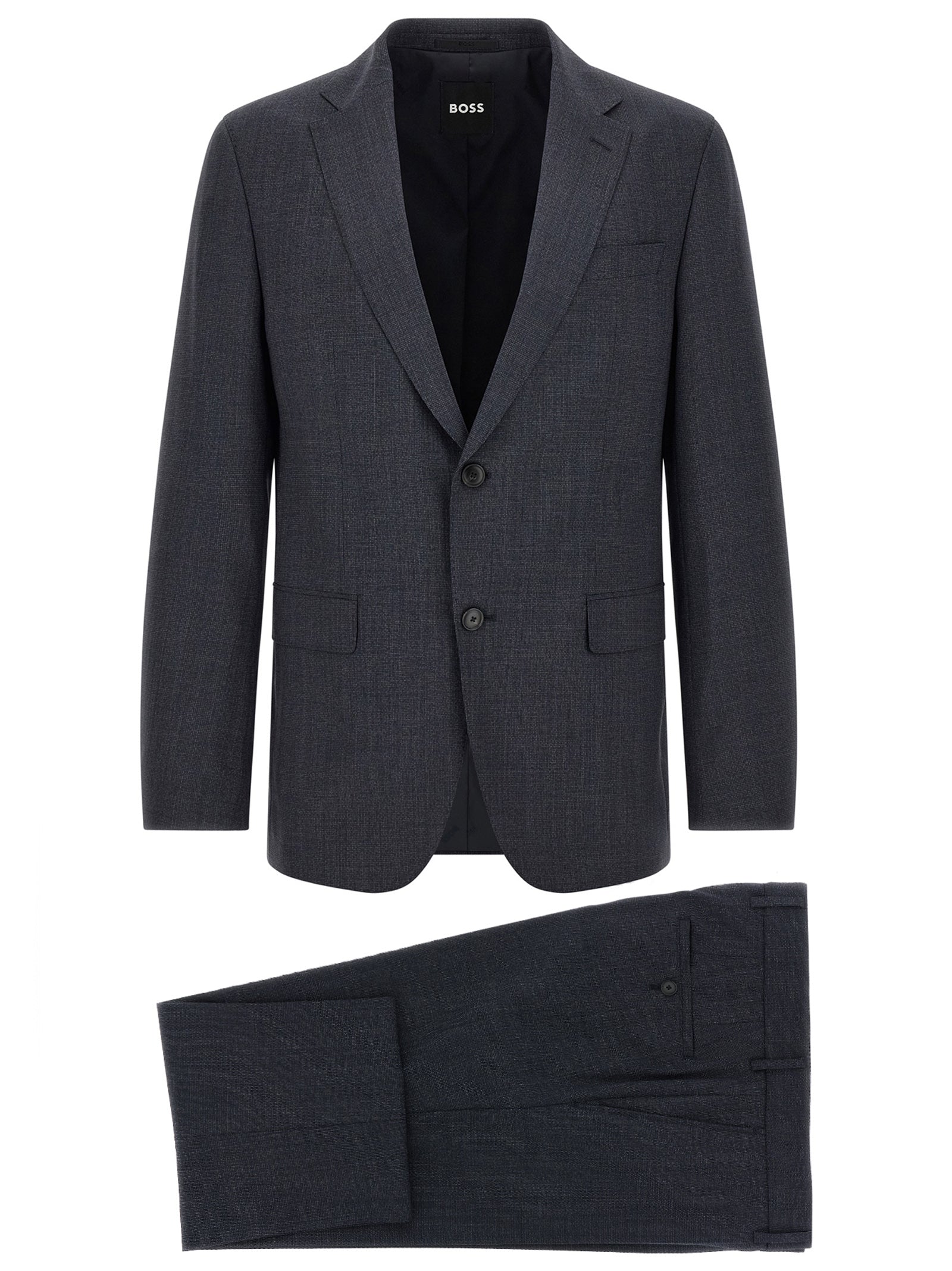 Pant Suit by Hugo Boss for men in polyester & virgin wool blue & gray showcases an bespeak silhouette, artfully detailed with a sophisticated and an bespeak for a refined finish.