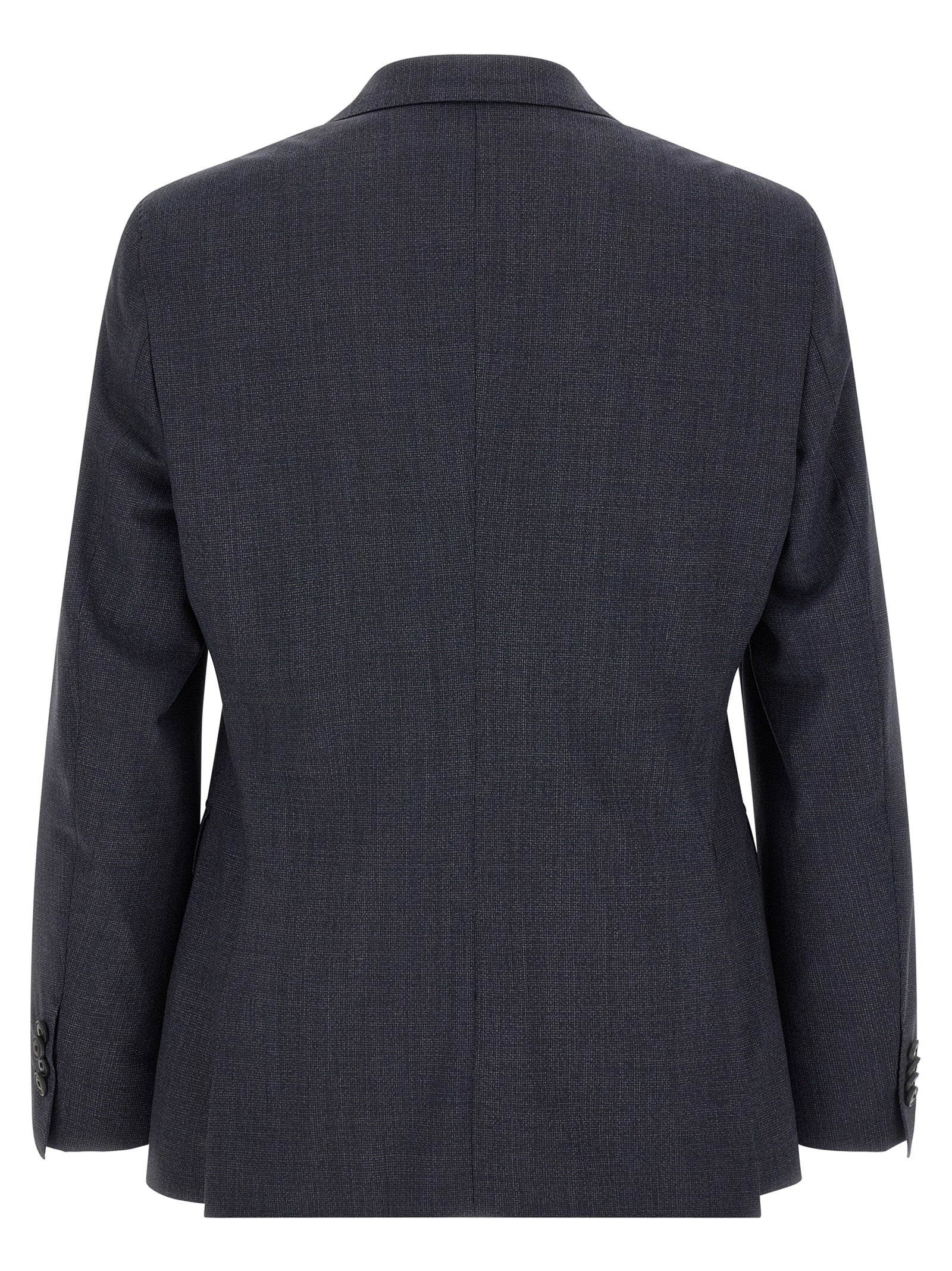Pant Suit by Hugo Boss for men in polyester & virgin wool blue & gray showcases a sartorial silhouette, artfully detailed with a sophisticated and a sartorial for a refined, high-fashion aesthetic.