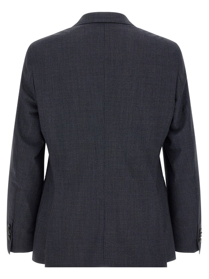 Pant Suit by Hugo Boss for men in polyester & virgin wool blue & gray showcases a sartorial silhouette, artfully detailed with a sophisticated and a sartorial for a refined, high-fashion aesthetic.