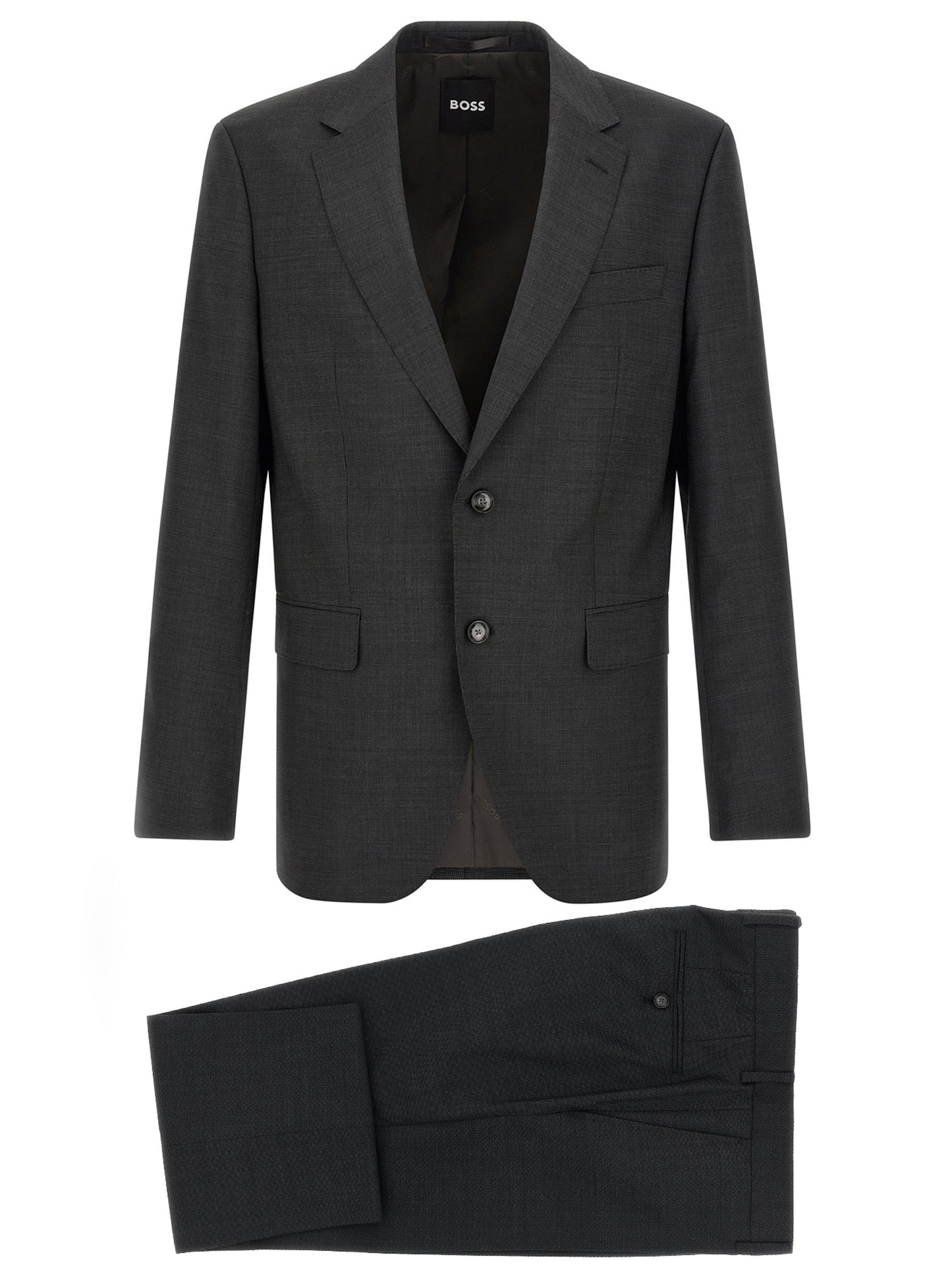 This Pant Suit by Hugo Boss for men in virgin wool gray presents a discerning silhouette, featuring a sophisticated and a discerning straight & slim for a refined and polished look.