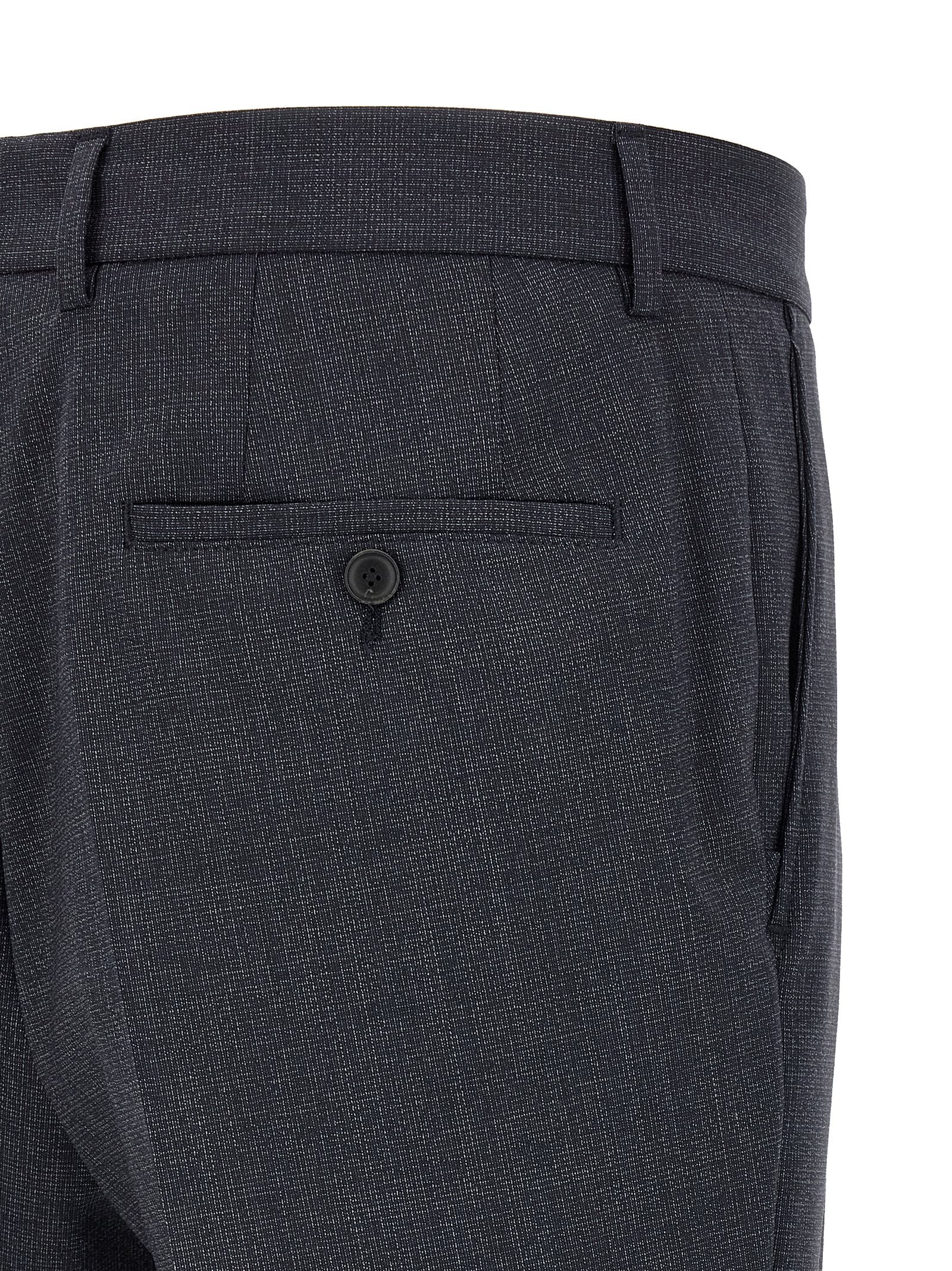 Pant Suit by Hugo Boss for men in polyester & virgin wool blue & gray showcases a sartorial silhouette, artfully detailed with a sophisticated and a sartorial for a refined, high-fashion aesthetic.