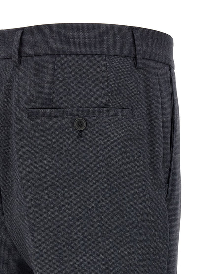Pant Suit by Hugo Boss for men in polyester & virgin wool blue & gray showcases a sartorial silhouette, artfully detailed with a sophisticated and a sartorial for a refined, high-fashion aesthetic.