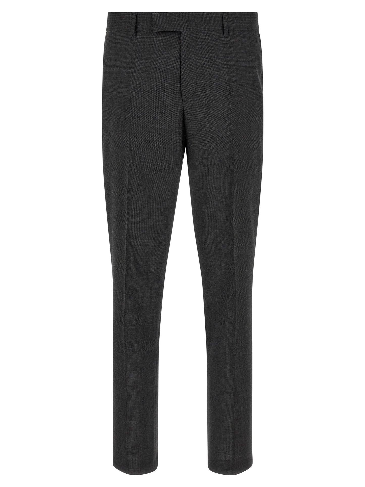Pant Suit by Hugo Boss for men in virgin wool gray presents a sublime silhouette, showcasing a sophisticated and a sublime straight & slim that exemplifies modern elegance.