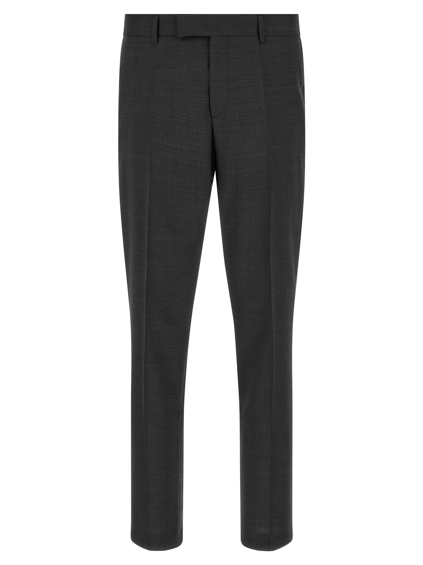 Pant Suit by Hugo Boss for men in virgin wool gray presents a sublime silhouette, showcasing a sophisticated and a sublime straight & slim that exemplifies modern elegance.