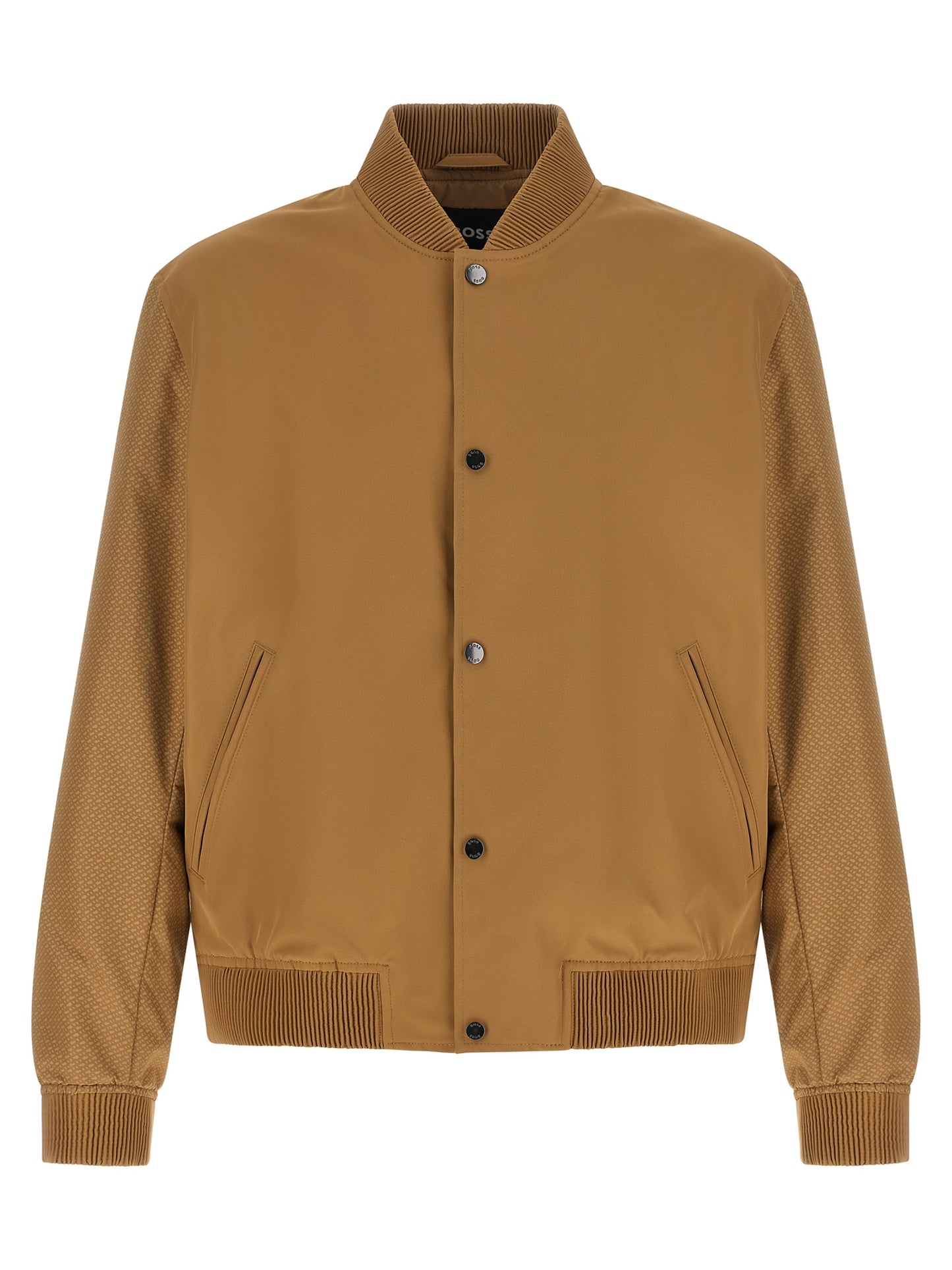 Bomber Jacket by Hugo Boss for men in polyester beige features an on trend silhouette, showcasing refined pockets and a sophisticated for a truly on trend finish.