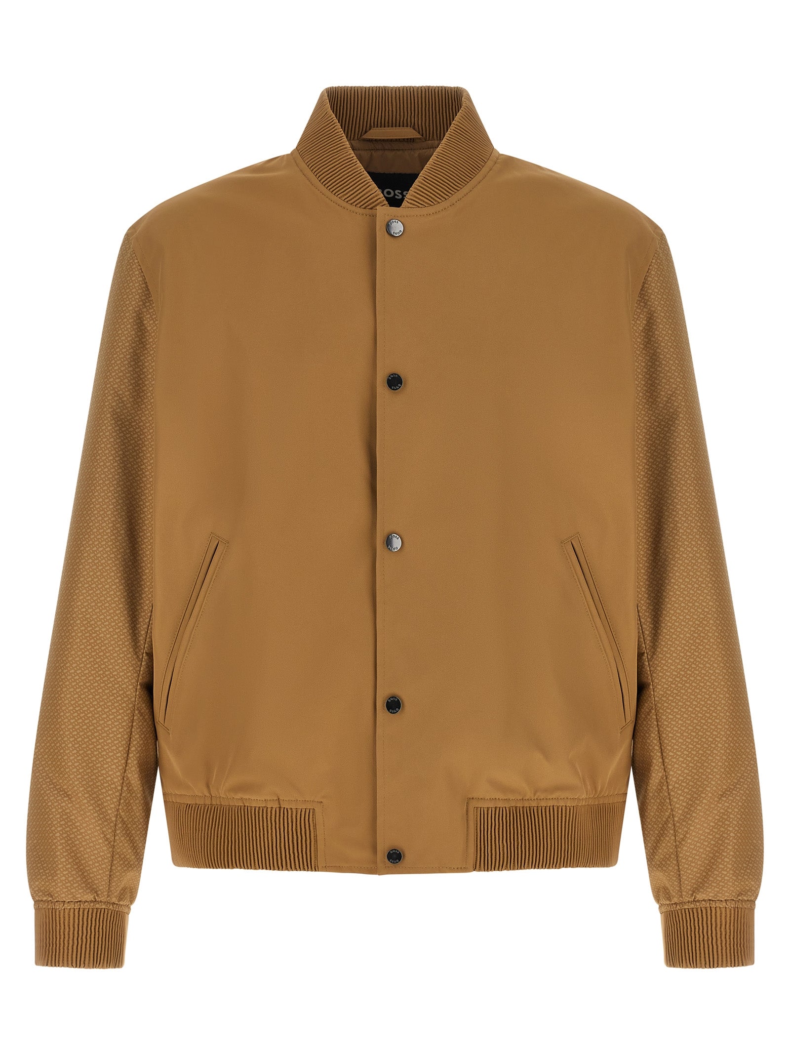 Bomber Jacket by Hugo Boss for men in polyester beige features an on trend silhouette, showcasing refined pockets and a sophisticated for a truly on trend finish.
