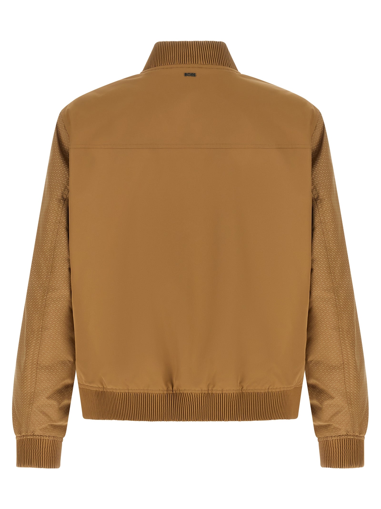 Bomber Jacket by Hugo Boss for men in polyester beige features a dramatic silhouette, showcasing a sophisticated and distinctive pockets for a dramatic aesthetic.