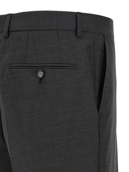 Pant Suit by Hugo Boss for men in virgin wool gray features a tailored silhouette, showcasing a sophisticated and tailored straight & slim for a refined, professional look.
