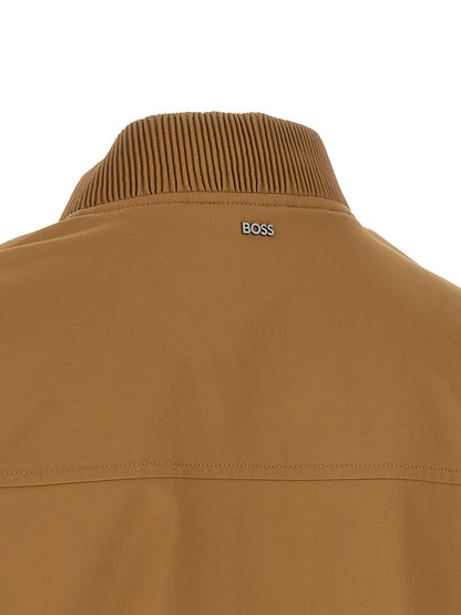 Bomber Jacket by Hugo Boss for men in polyester beige features an contemporary silhouette, showcasing a sophisticated and contemporary pockets for a truly refined look.