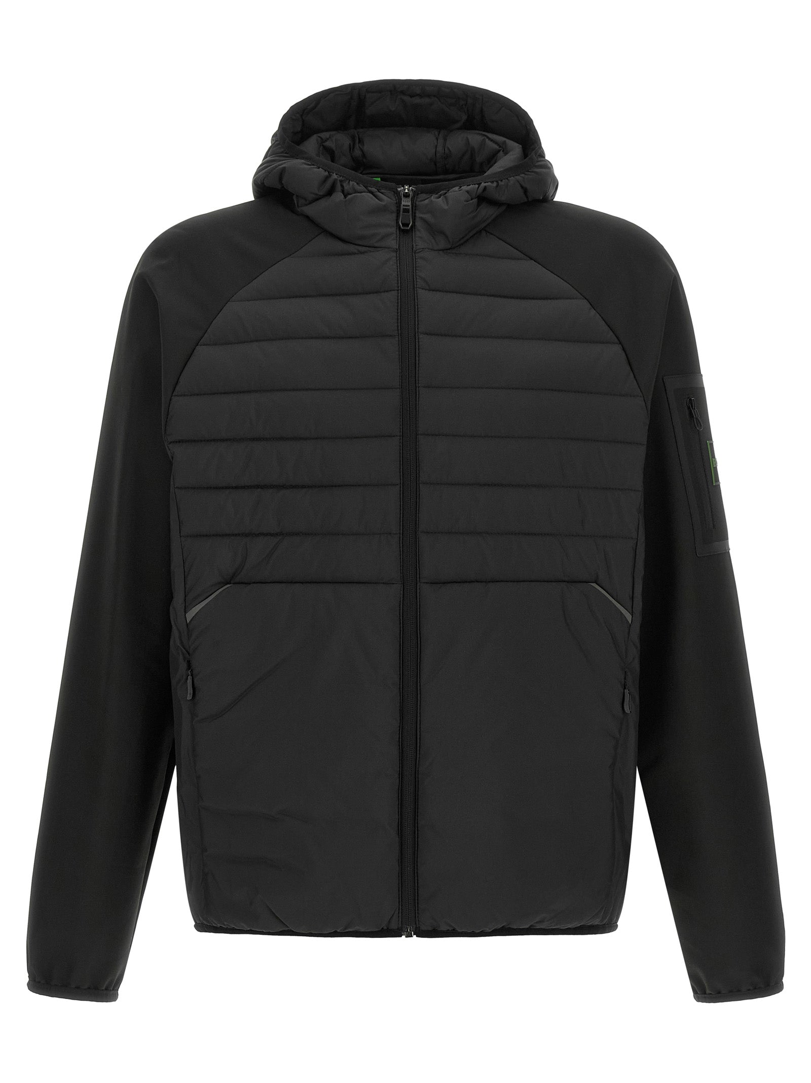 Sweatshirt Hoodie by Hugo Boss for men in elastane black showcases a city-ready silhouette, artfully detailed with a signature hooded neckline and for a city-ready finish.