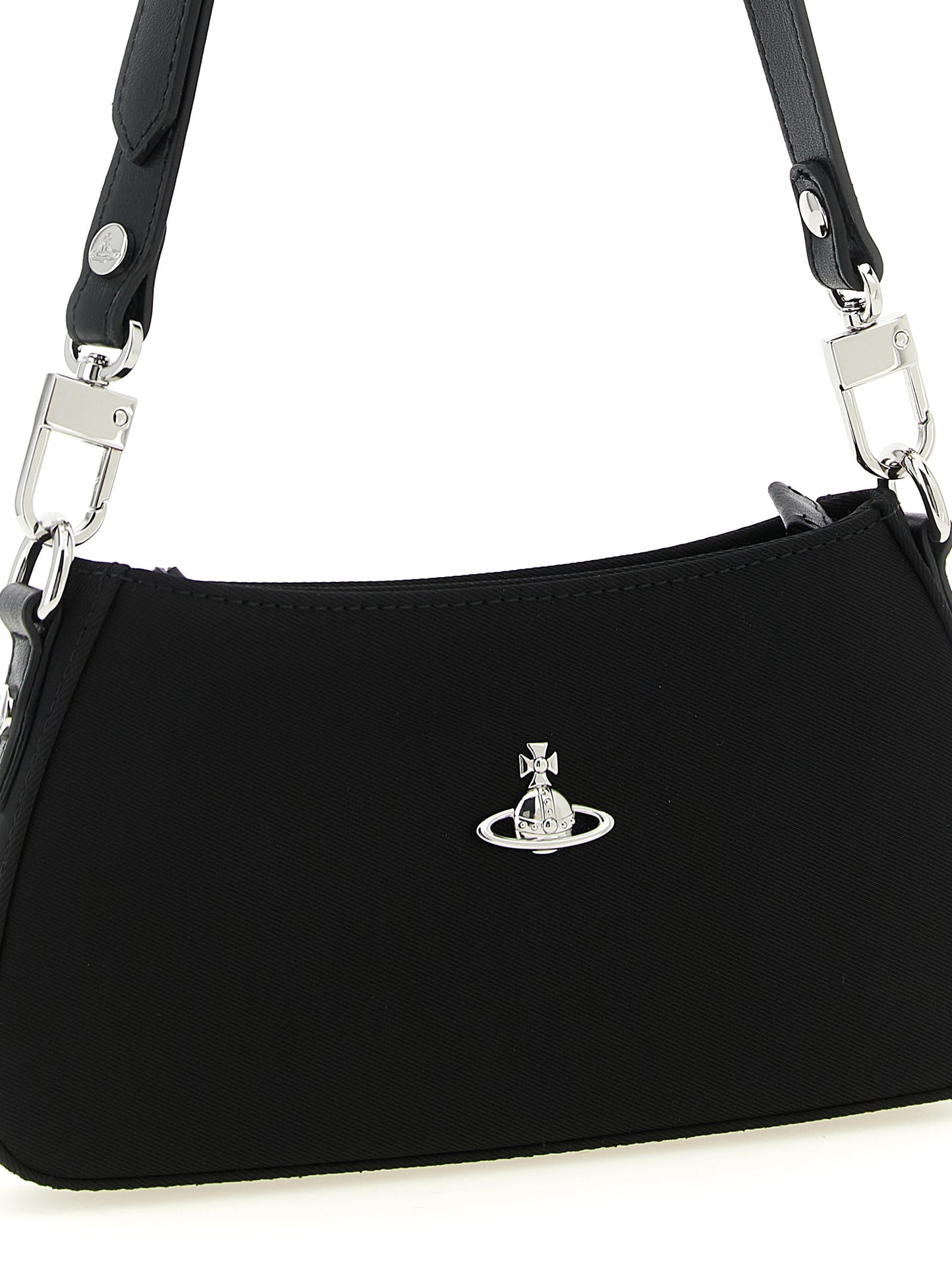 Shoulder Bag by Vivienne Westwood for women in poly viscose black, red & silver presents a statuesque silhouette, showcasing a secure zipper & buckle and statuesque with versatile shoulder-strap & adjustable-strap for a sophisticated look.