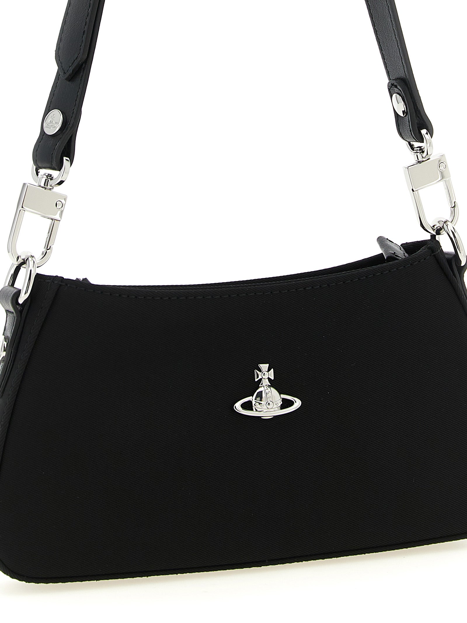 Shoulder Bag by Vivienne Westwood for women in poly viscose black, red & silver presents a statuesque silhouette, showcasing a secure zipper & buckle and statuesque with versatile shoulder-strap & adjustable-strap for a sophisticated look.