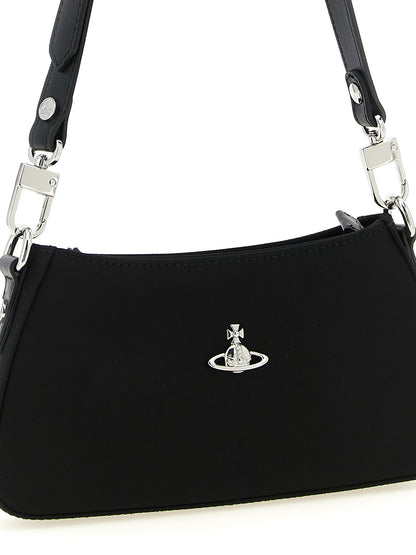 Shoulder Bag by Vivienne Westwood for women in poly viscose black, red & silver presents a statuesque silhouette, showcasing a secure zipper & buckle and statuesque with versatile shoulder-strap & adjustable-strap for a sophisticated look.