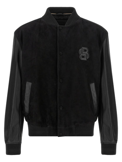Bomber Jacket by Hugo Boss for men in polyester black, signature & monogram features an on trend silhouette, showcasing refined and a sophisticated for a truly on trend finish.