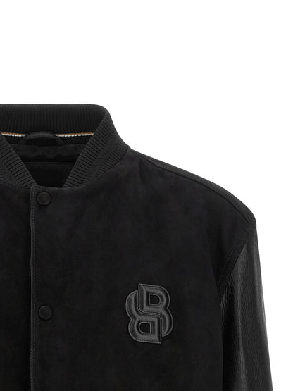 This Bomber Jacket by Hugo Boss for men in polyester black, signature & monogram exhibits a edgy silhouette, meticulously detailed with functional and a edgy for a edgy finish.