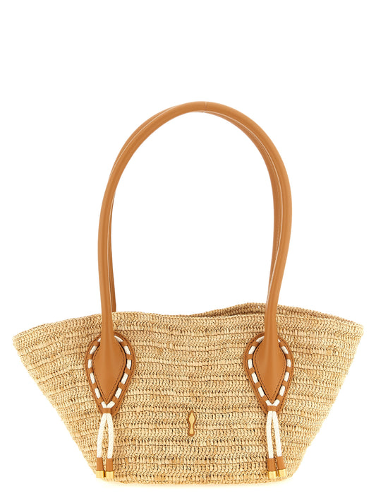 Christian Louboutin Venus Synthetic Polyurethane Leather Mini Shopper Tote Basket Bag - Beige Brown Gold Natural Red Signature