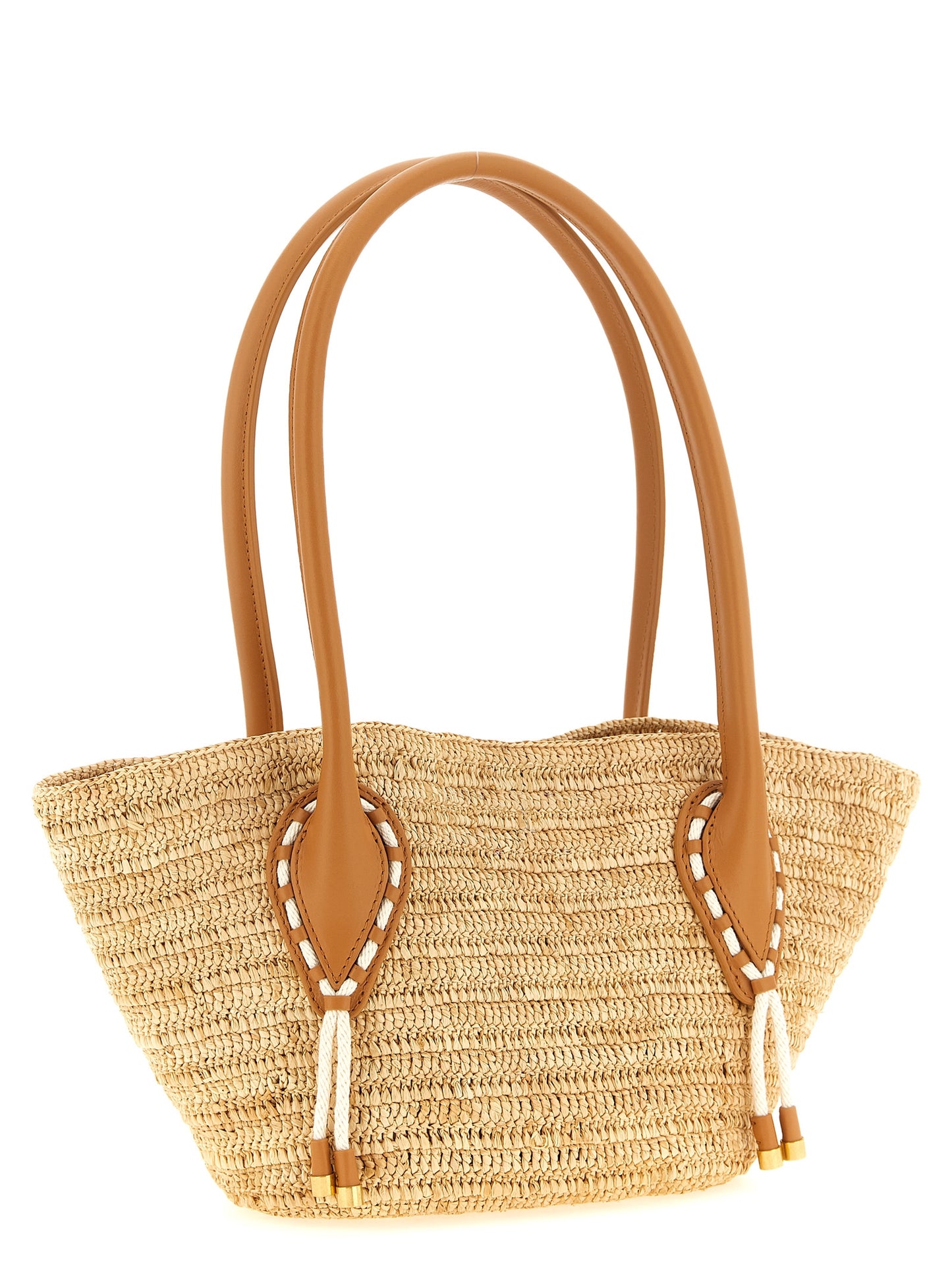 Christian Louboutin Venus Synthetic Polyurethane Leather Mini Shopper Tote Basket Bag - Beige Brown Gold Natural Red Signature