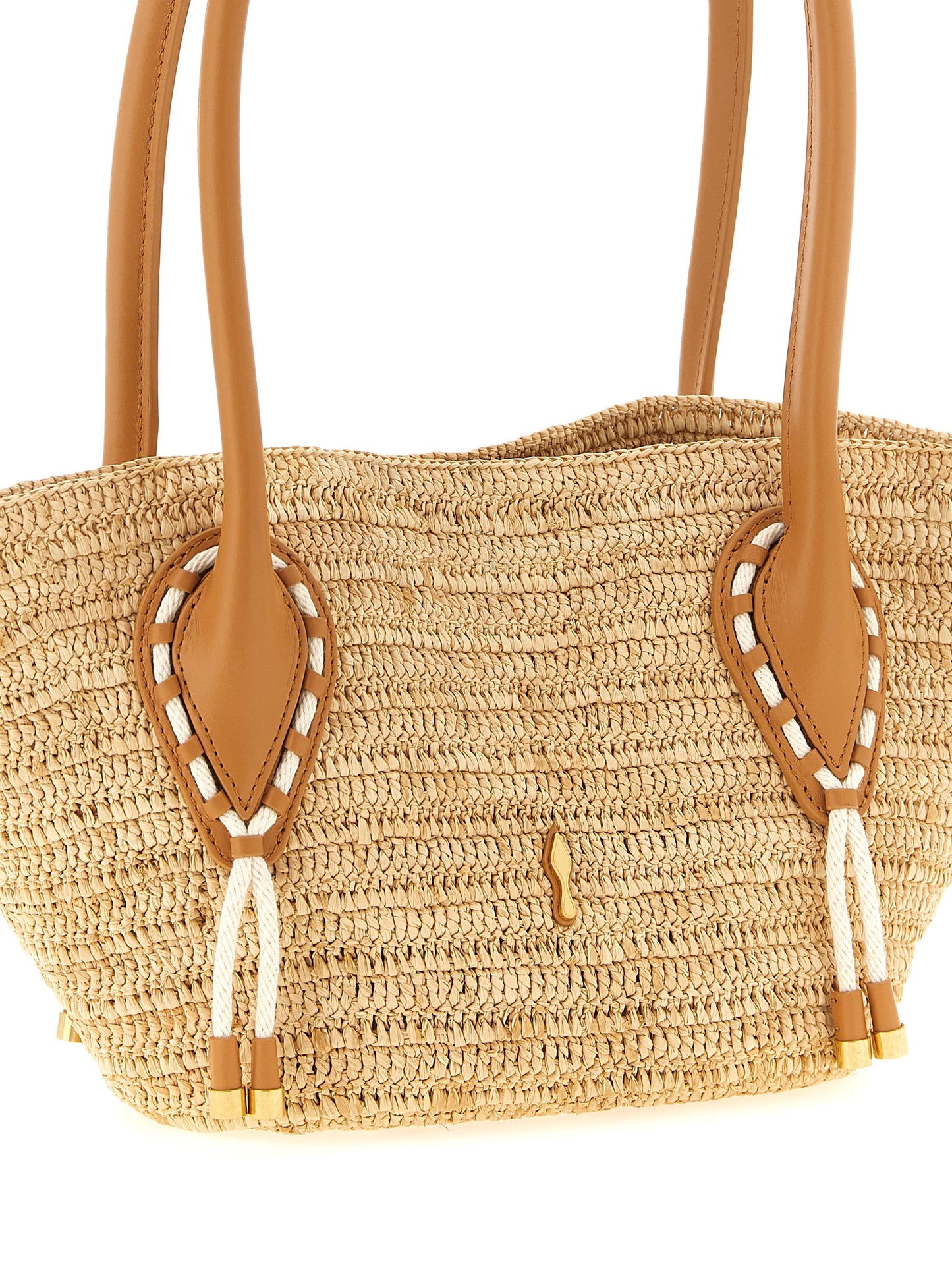 Christian Louboutin Venus Synthetic Polyurethane Leather Mini Shopper Tote Basket Bag - Beige Brown Gold Natural Red Signature