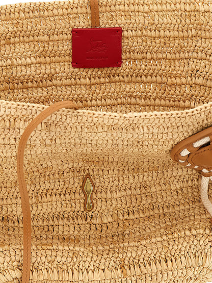 Christian Louboutin Venus Synthetic Polyurethane Leather Mini Shopper Tote Basket Bag - Beige Brown Gold Natural Red Signature