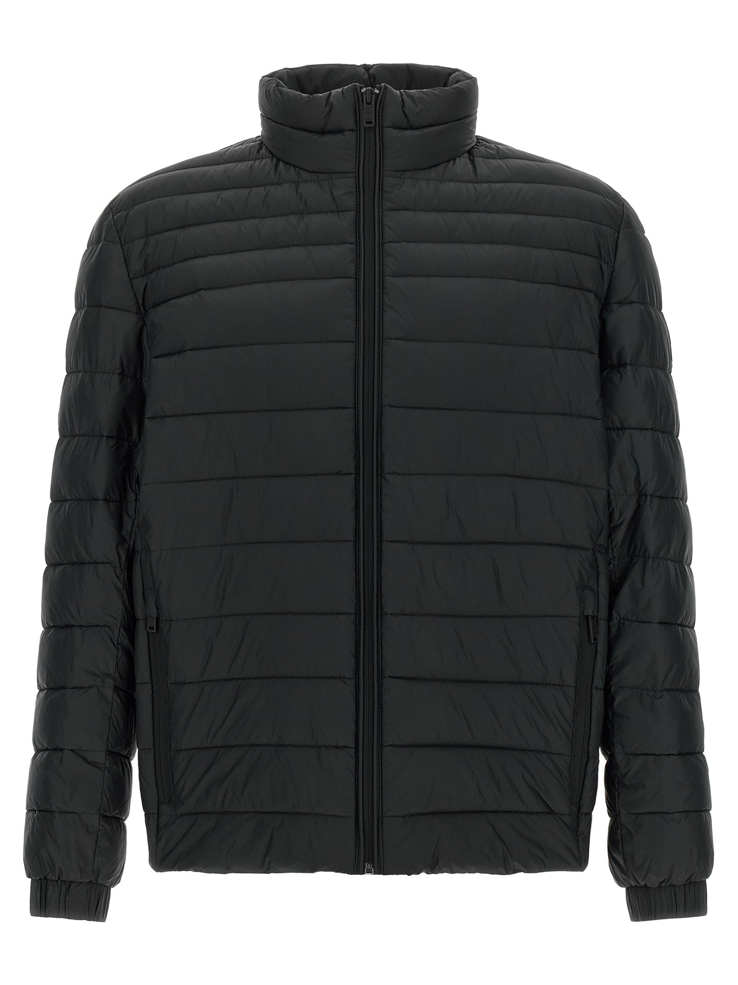 Puffer Jacket by Hugo Boss for men in polyamide black features an on trend silhouette, showcasing refined pockets & insulated and a sophisticated high-neck neckline for a truly on trend finish.