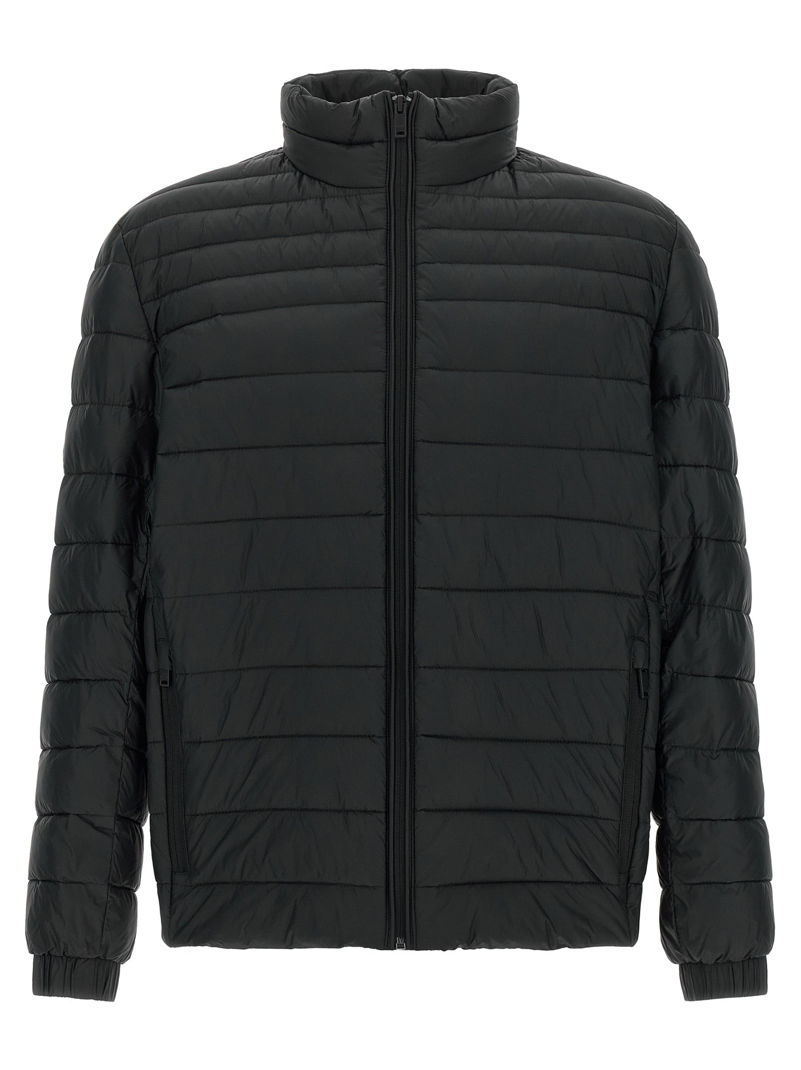 Puffer Jacket by Hugo Boss for men in polyamide black features an on trend silhouette, showcasing refined pockets & insulated and a sophisticated high-neck neckline for a truly on trend finish.