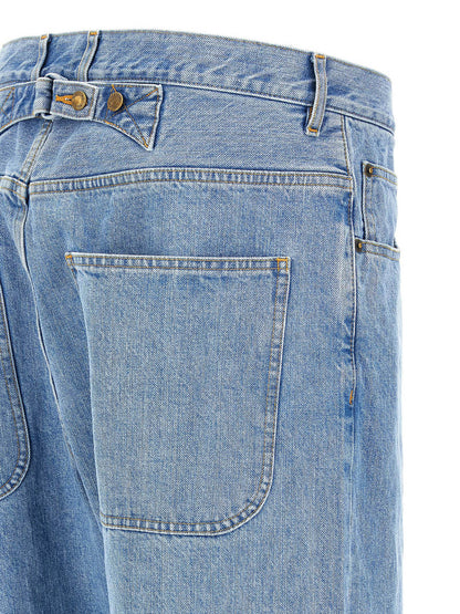 Jeans by Thom Browne for men in denim cotton gold & light-blue features an refined tailoring silhouette, showcasing a premium straight-leg with a and long cut for a refined tailoring look.