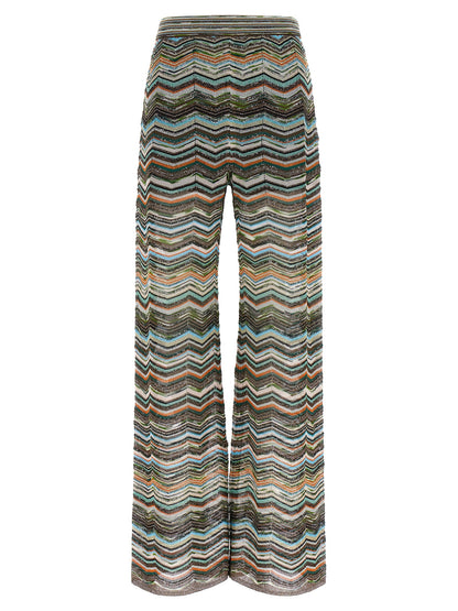 Palazzo Pants by Missoni for women in polyamide viscose & sequins multicolor, natural, patterned & chevron features an sophisticated and flared & wide with a precise long, creating a sophisticated and sophisticated silhouette.