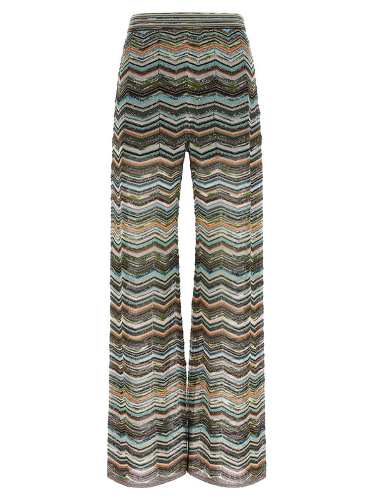 Palazzo Pants by Missoni for women in polyamide viscose & sequins multicolor, natural, patterned & chevron features an sophisticated and flared & wide with a precise long, creating a sophisticated and sophisticated silhouette.