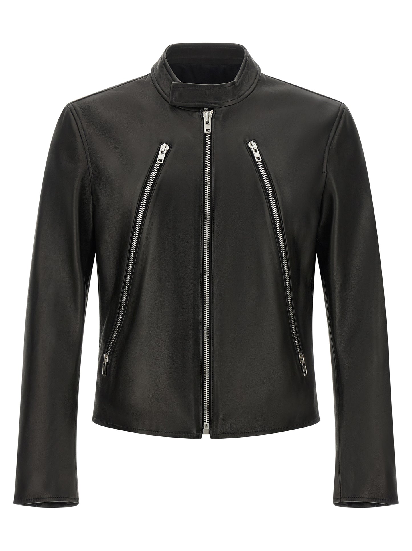 Jacket by Maison Margiela for men in lamb leather black, silver, white, dots & signature features a smart silhouette, perfectly accentuated by its unique and functional for a smart finish.
