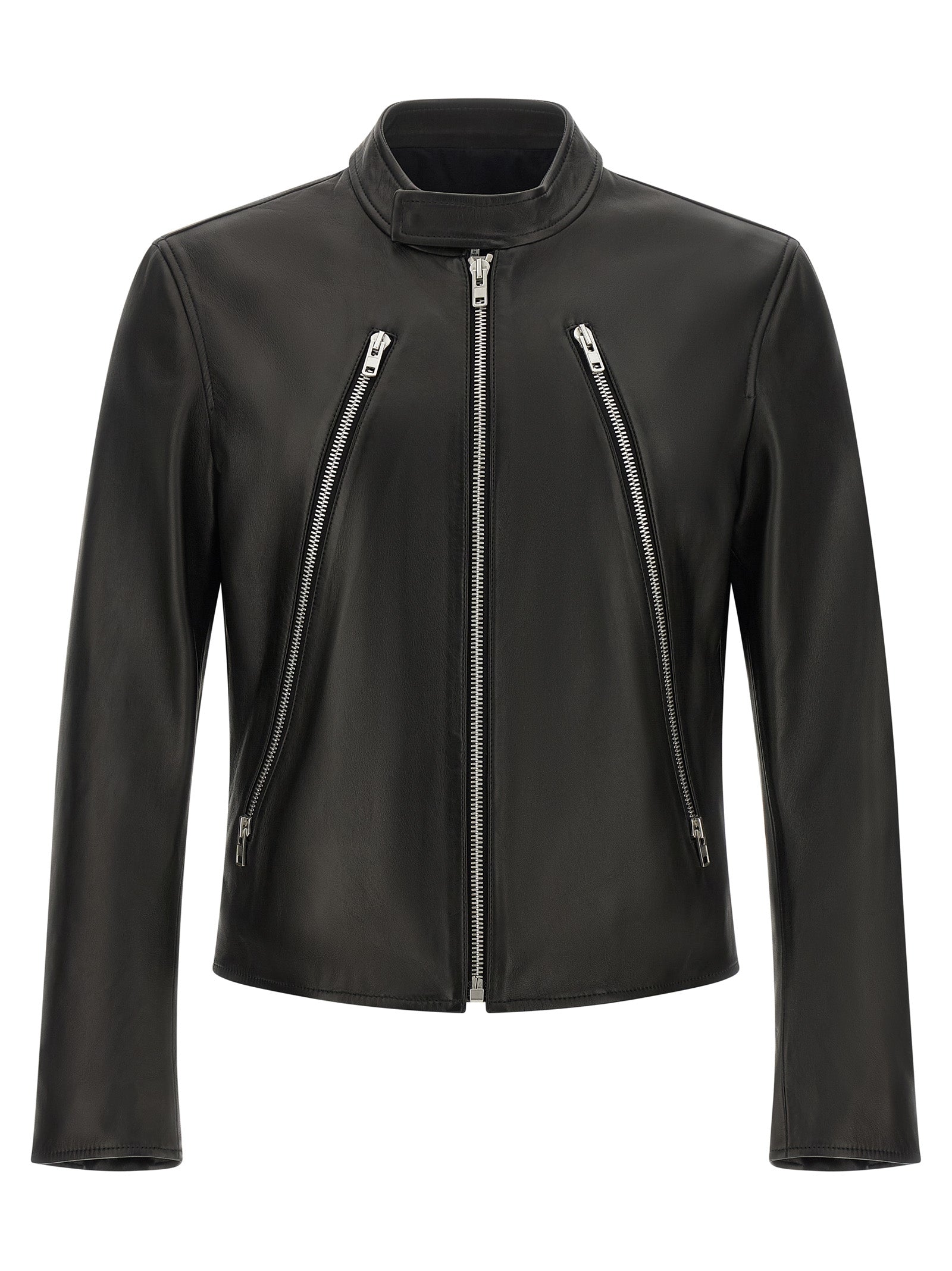 Jacket by Maison Margiela for men in lamb leather black, silver, white, dots & signature features a smart silhouette, perfectly accentuated by its unique and functional for a smart finish.