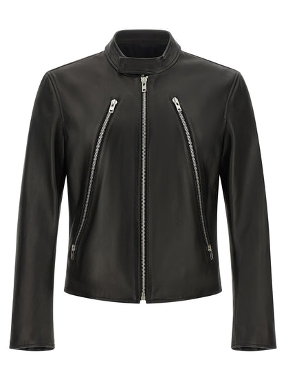 Jacket by Maison Margiela for men in lamb leather black, silver, white, dots & signature features a smart silhouette, perfectly accentuated by its unique and functional for a smart finish.