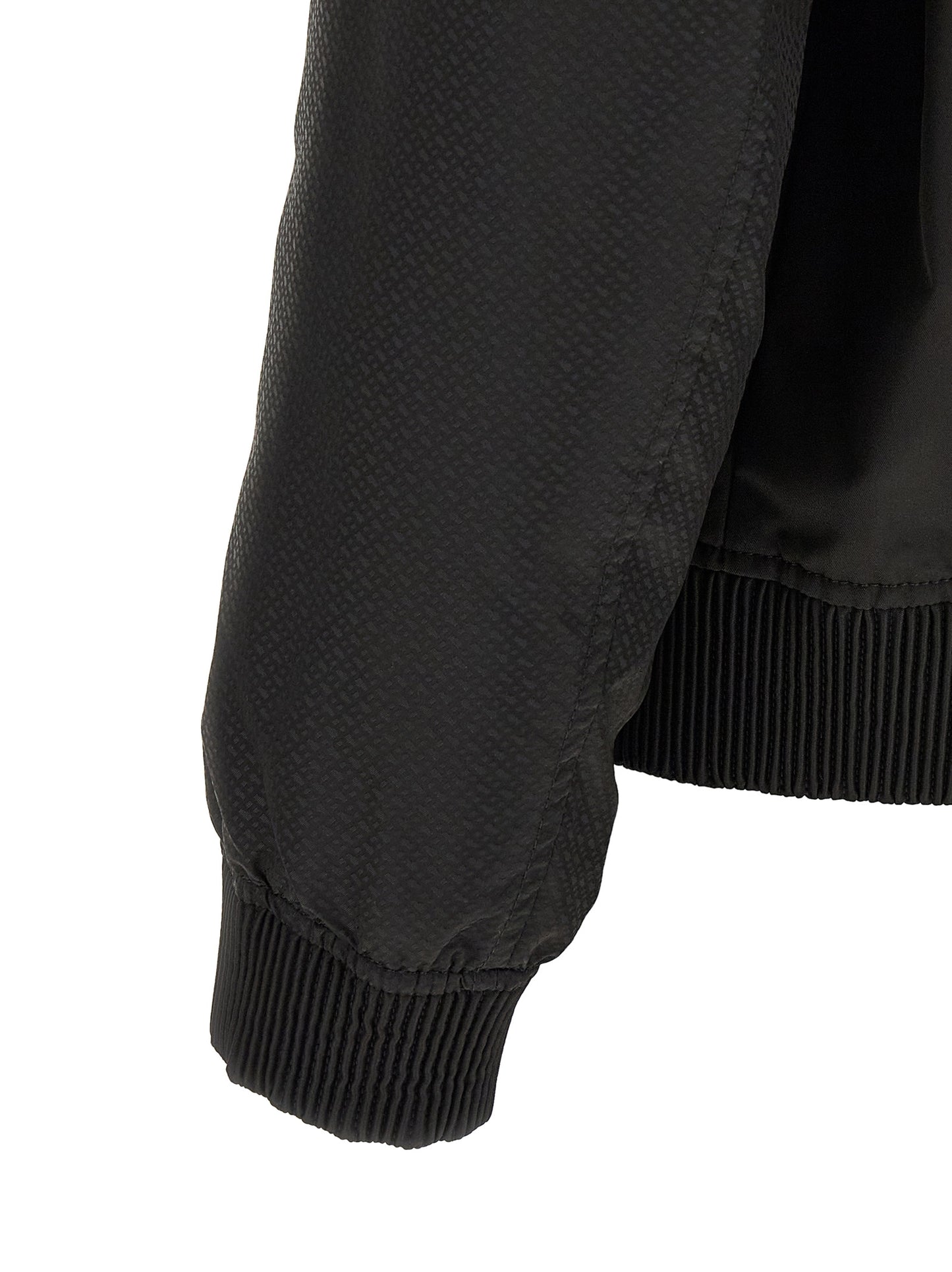 Bomber Jacket by Hugo Boss for men in polyester black, silver, patterned, jacquard, signature & monogram showcases a bohemian silhouette, artfully detailed with a bohemian and signature for a truly bohemian finish.