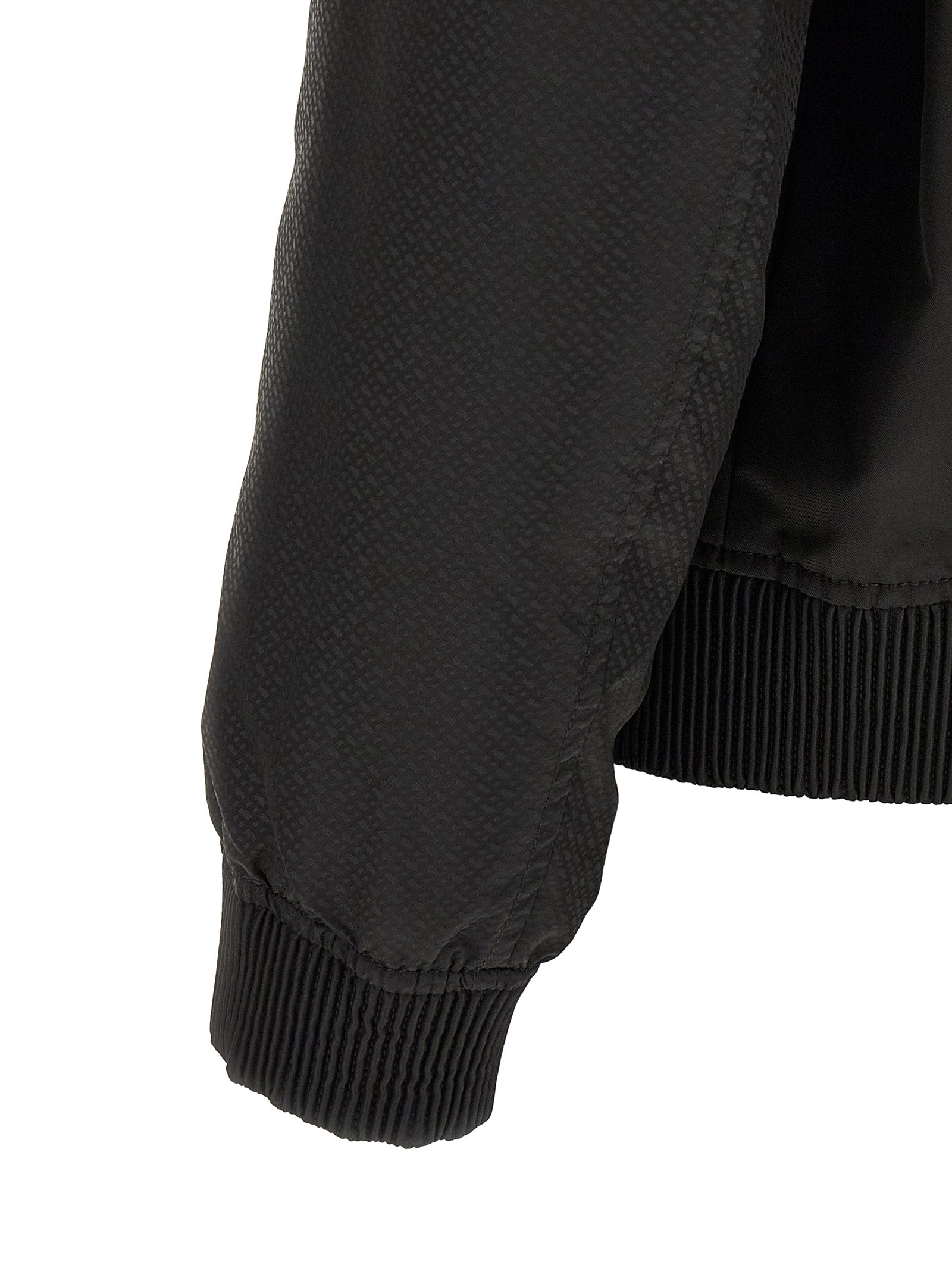 Bomber Jacket by Hugo Boss for men in polyester black, silver, patterned, jacquard, signature & monogram showcases a bohemian silhouette, artfully detailed with a bohemian and signature for a truly bohemian finish.