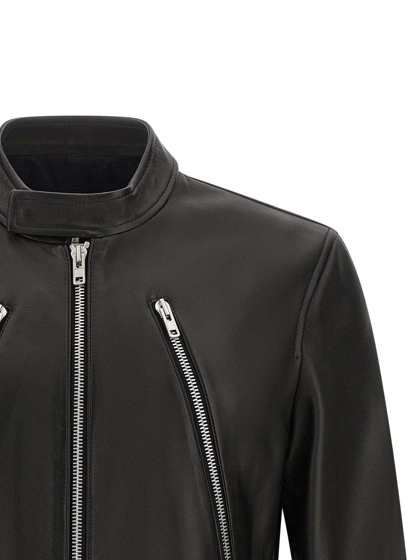 Jacket by Maison Margiela for men in lamb leather black, silver, white, dots & signature showcases a contemporary silhouette, detailed with a contemporary and premium for a sophisticated finish.