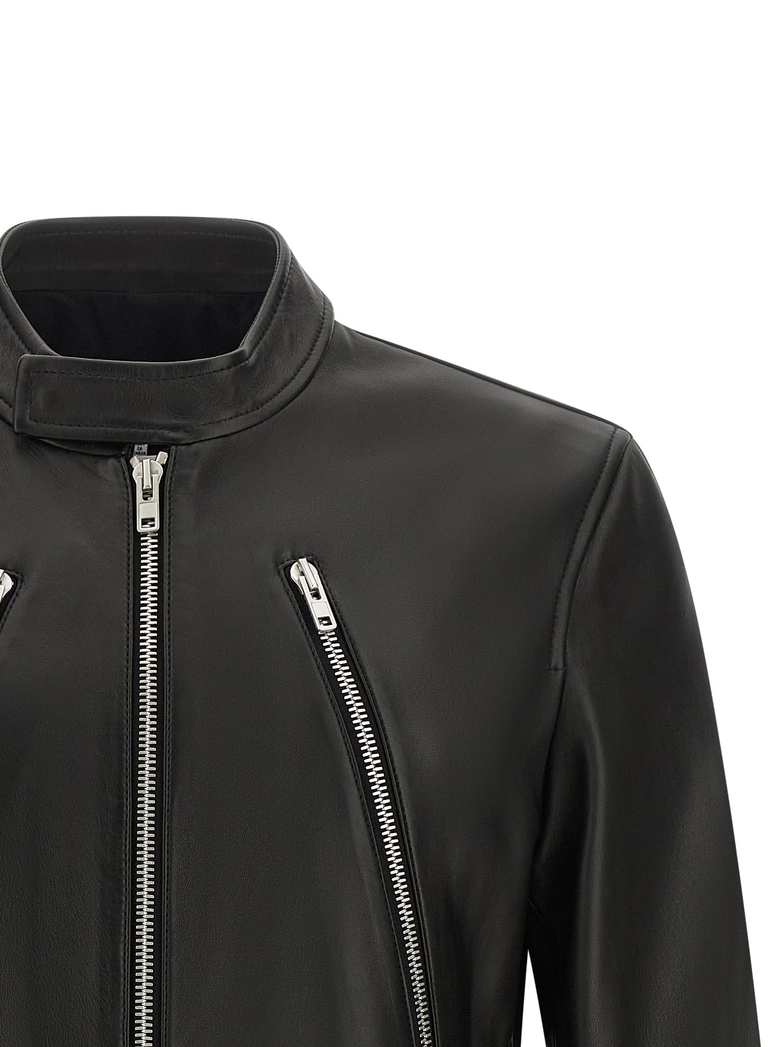Jacket by Maison Margiela for men in lamb leather black, silver, white, dots & signature showcases a contemporary silhouette, detailed with a contemporary and premium for a sophisticated finish.