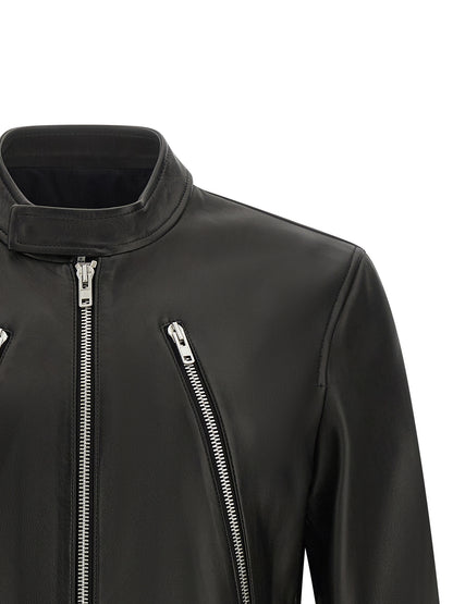 Jacket by Maison Margiela for men in lamb leather black, silver, white, dots & signature showcases a contemporary silhouette, detailed with a contemporary and premium for a sophisticated finish.