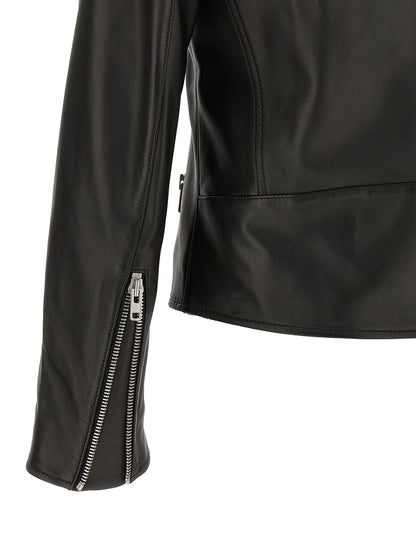 Jacket by Maison Margiela for men in lamb leather black, silver, white, dots & signature showcases a contemporary silhouette, detailed with a contemporary and premium for a sophisticated finish.