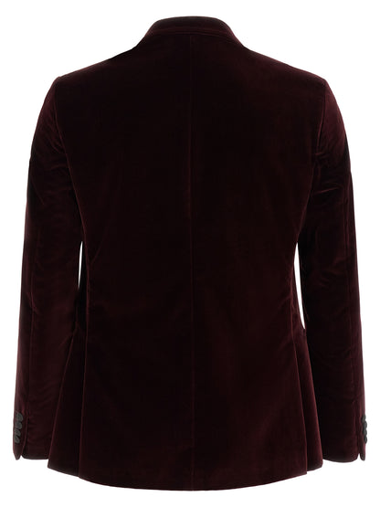 Blazer by Pal Zileri for men in satin cotton velvet black & bordeaux presents a distinguished silhouette, detailed with a distinguished and distinctive for a truly sophisticated finish.