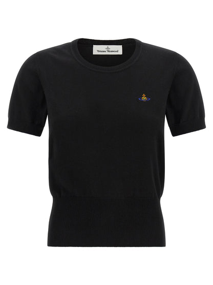Cardigan by Vivienne Westwood for women in cashmere cotton blend black features a dramatic silhouette, showcasing a sophisticated and dramatic detail for a timeless, premium look.