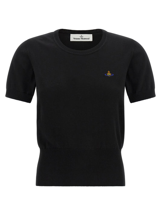 Cardigan by Vivienne Westwood for women in cashmere cotton blend black features a dramatic silhouette, showcasing a sophisticated and dramatic detail for a timeless, premium look.