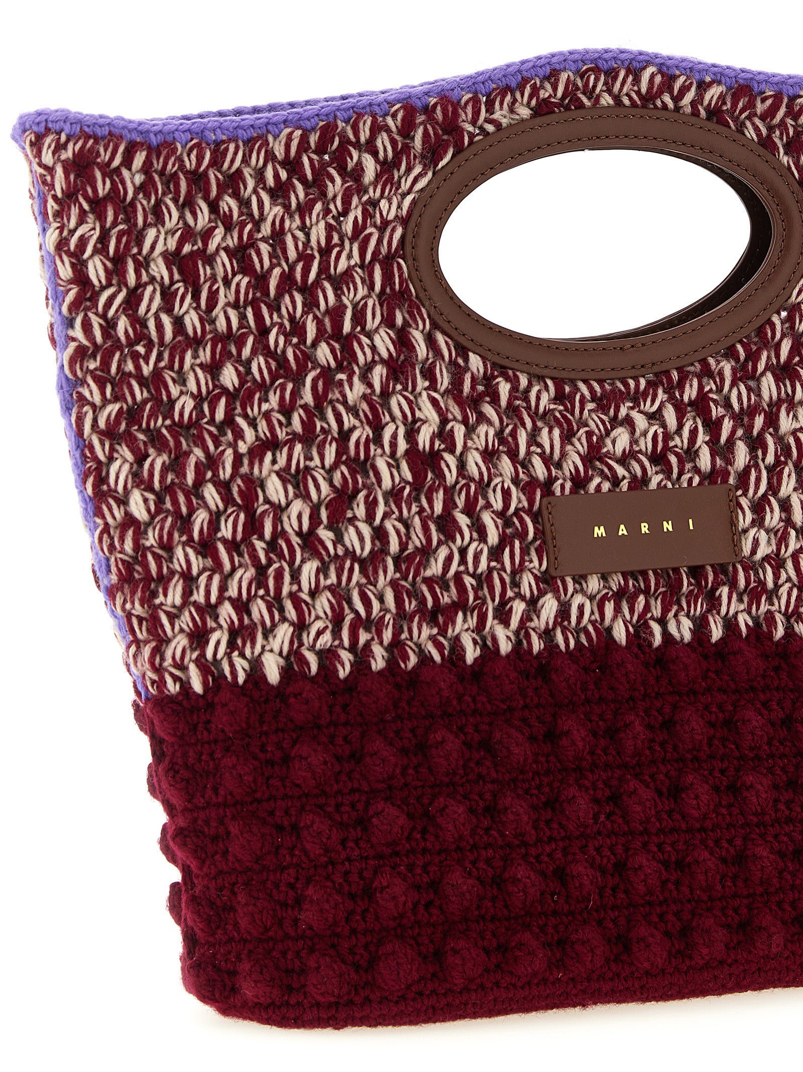 Handbag by Marni for women in calf leather & rubber bordeaux, brown, burgundy, cream & lilac features a signature silhouette, showcasing a secure and signature with versatile shoulder-strap & handle for a sophisticated look.