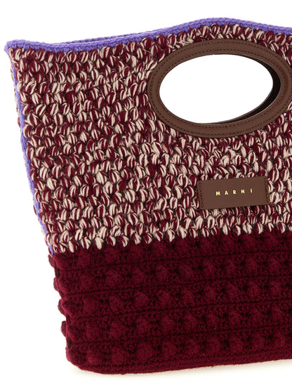 Handbag by Marni for women in calf leather & rubber bordeaux, brown, burgundy, cream & lilac features a signature silhouette, showcasing a secure and signature with versatile shoulder-strap & handle for a sophisticated look.