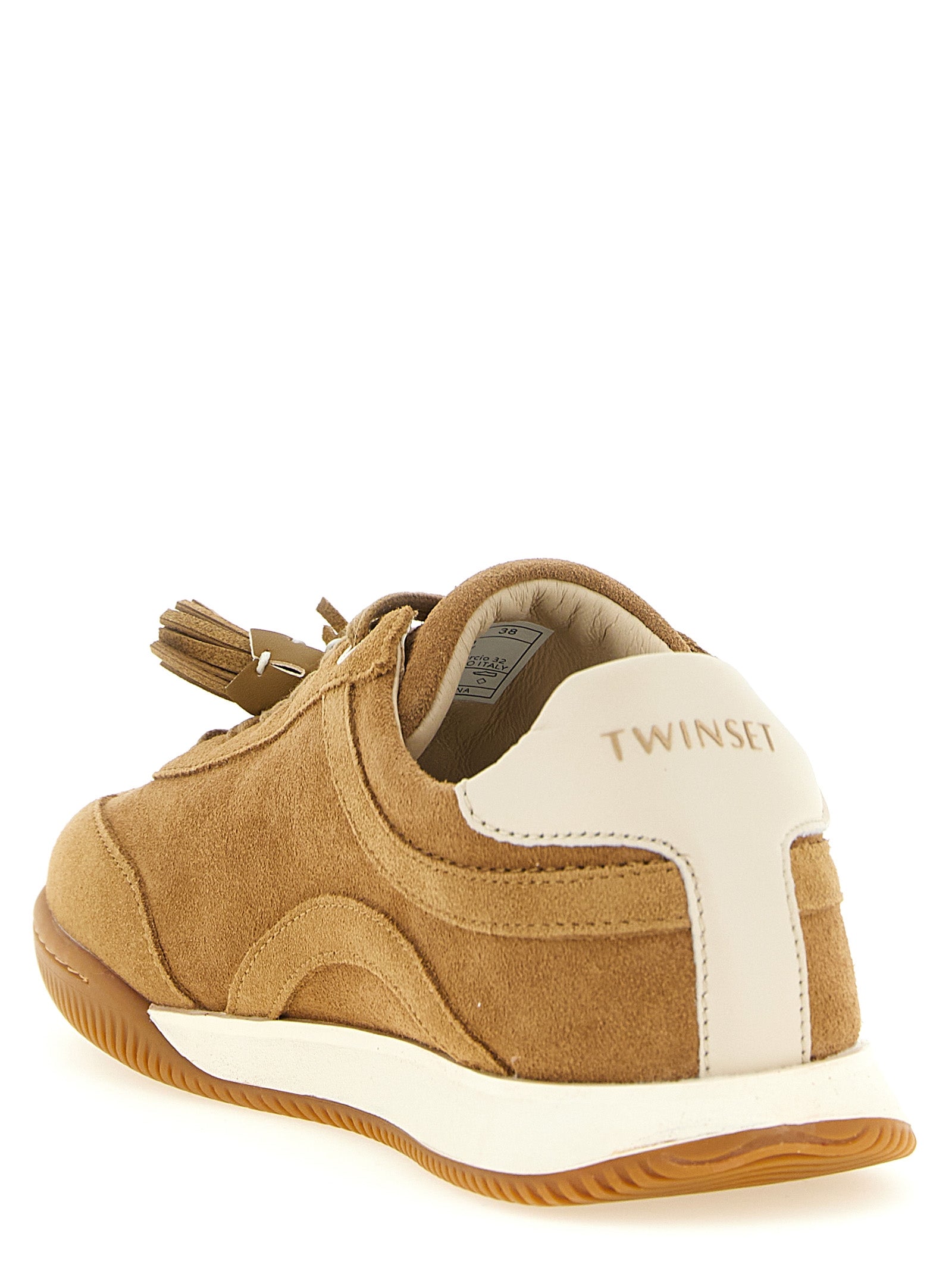 Sneakers by Twinset for women in suede leather beige, camel, gold & signature presents a impeccable silhouette as Women's Low Top Suede leather Sneakers, expertly defined by a impeccable low-top style for a impeccable, high-fashion look.
