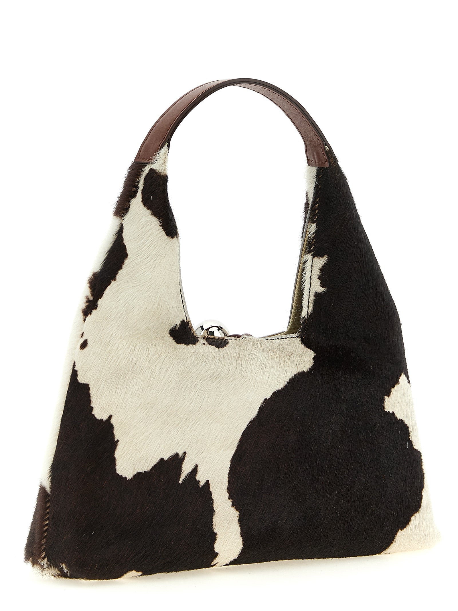 Small Trapeze Pouch Handbag by Marni for women in caiman leather brown, silver, white & print features a refined silhouette, showcasing a secure , organized , and versatile handle for a refined finish.